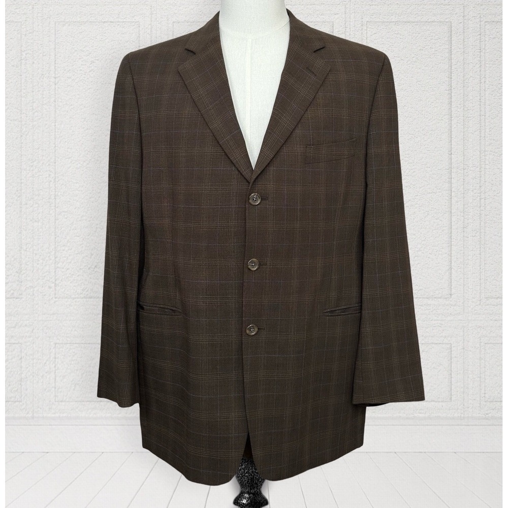 Jack Victor Wool Lanzawood Blazer Men 44R Olive Brown Plaid Check Union Made